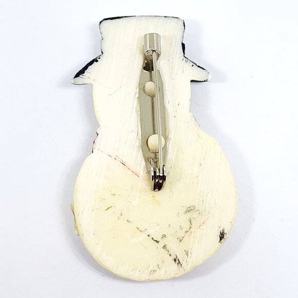 Vintage Resin Black Hat Red Scarf SNOWMAN Snow Man Holiday Christmas Pin Brooch - Picture 7 of 8